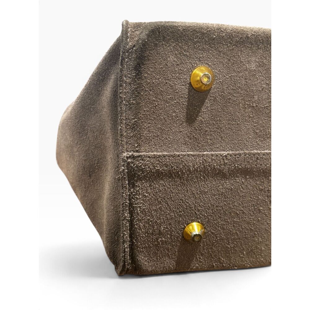 Clare V. Simple Tote Olive Suede Yellow Stripe Leather Handles Detachable Strap - Picture 8 of 9